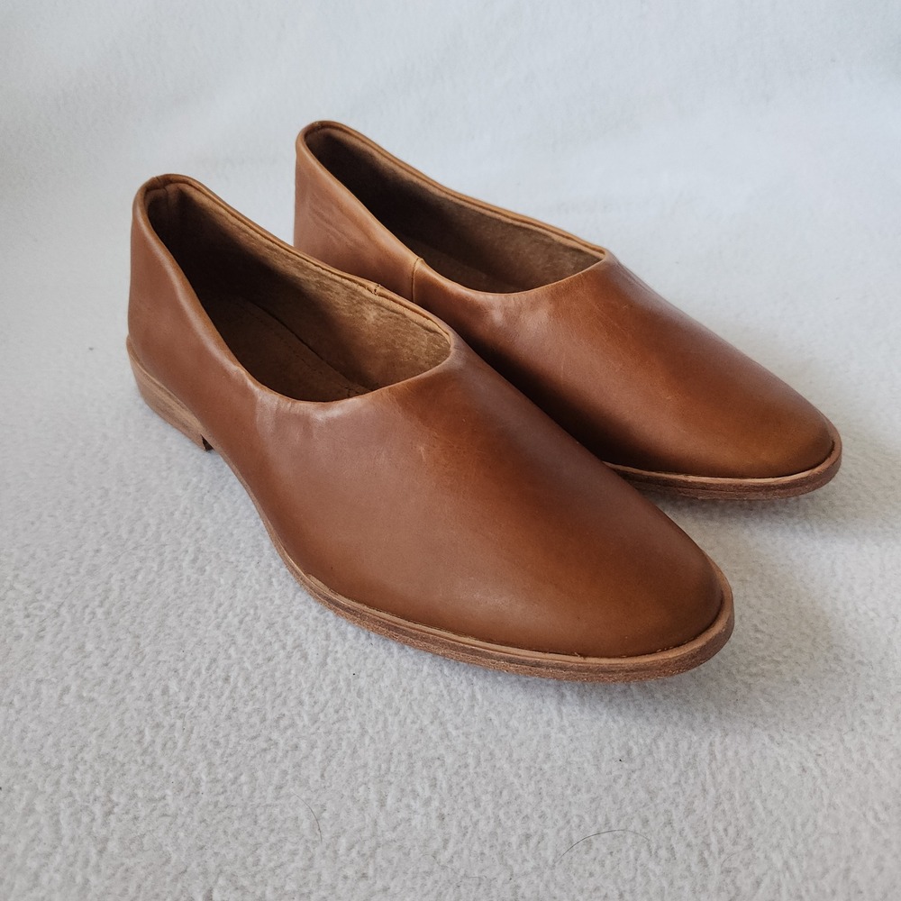 Osborn Studio Clarity Tobacco Brown Leather Pointed Toe Slip On Flats Womens 36
